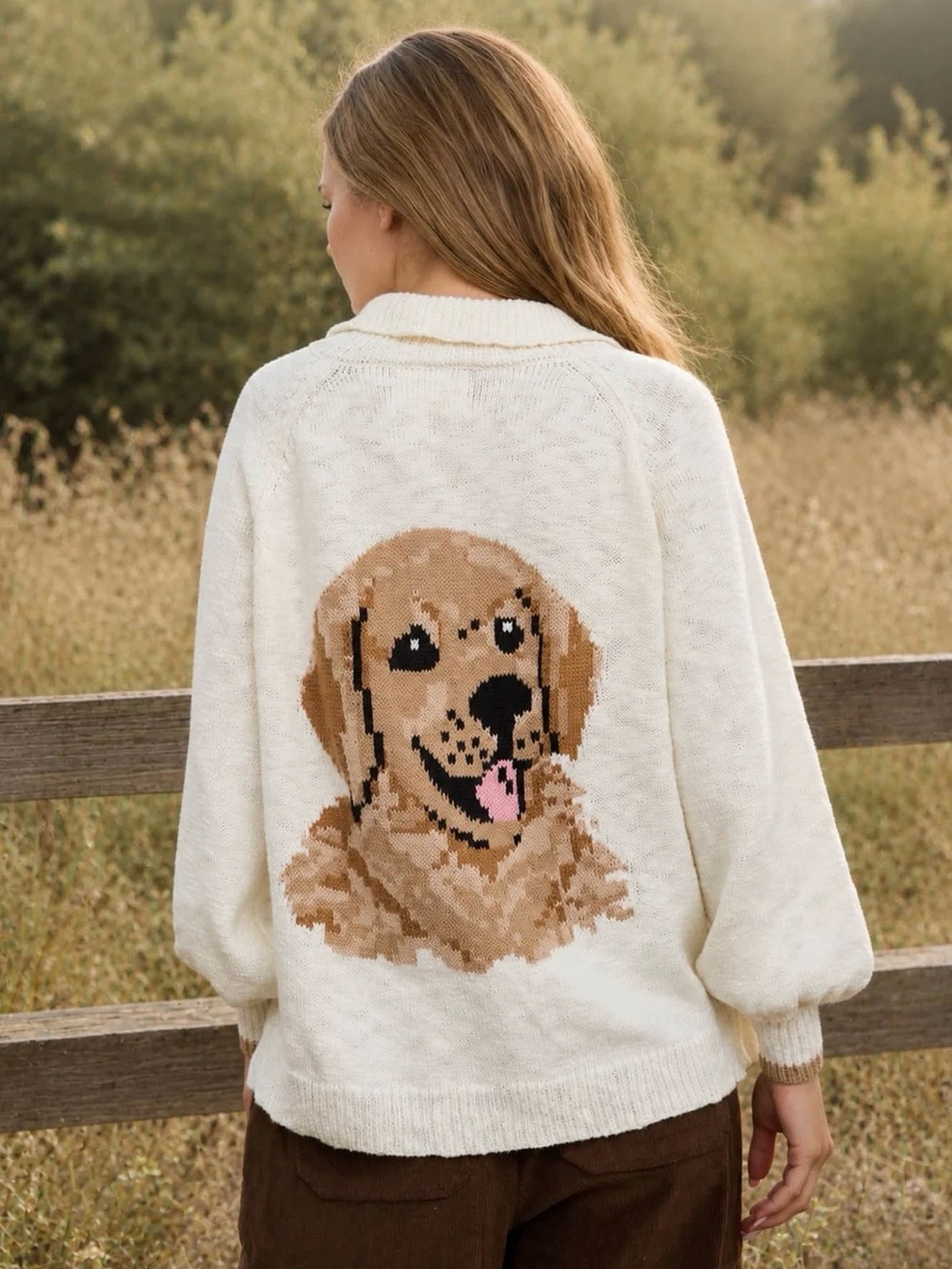 J6FJ1003 COLLARED BUTTON DOWN BACK PUPPY JACQUARD CARDIGAN